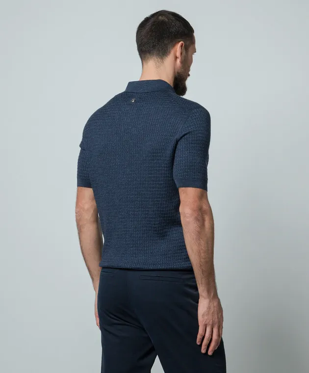 Stefano Ricci Polo blu realizzata in seta, cashmere e lino con motivo strutturato K616363P31F24105