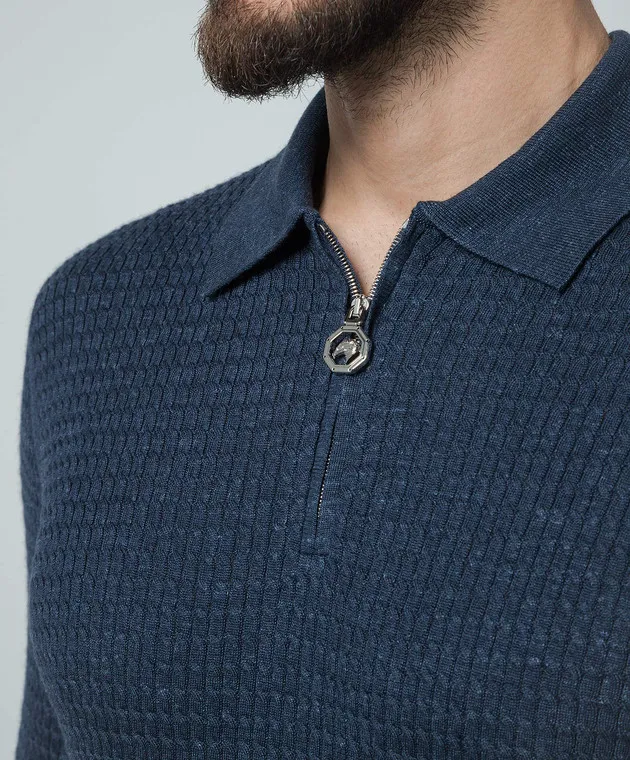 Stefano Ricci Polo blu realizzata in seta, cashmere e lino con motivo strutturato K616363P31F24105