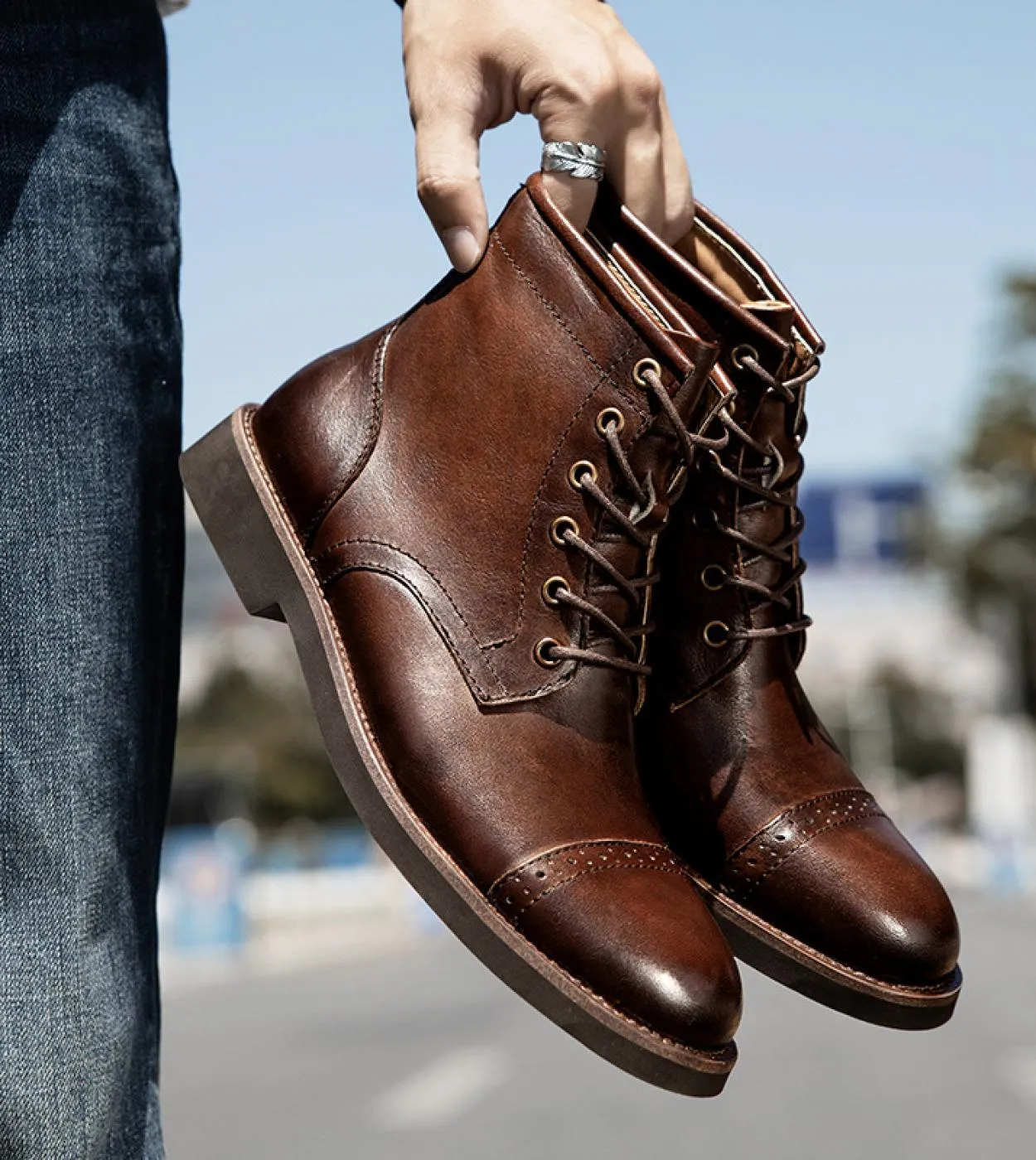 Stivali classici da uomo di lusso fatti a mano in vera pelle nuovi stivali brogue stile 2022 scarpe da lavoro casual autunnali S