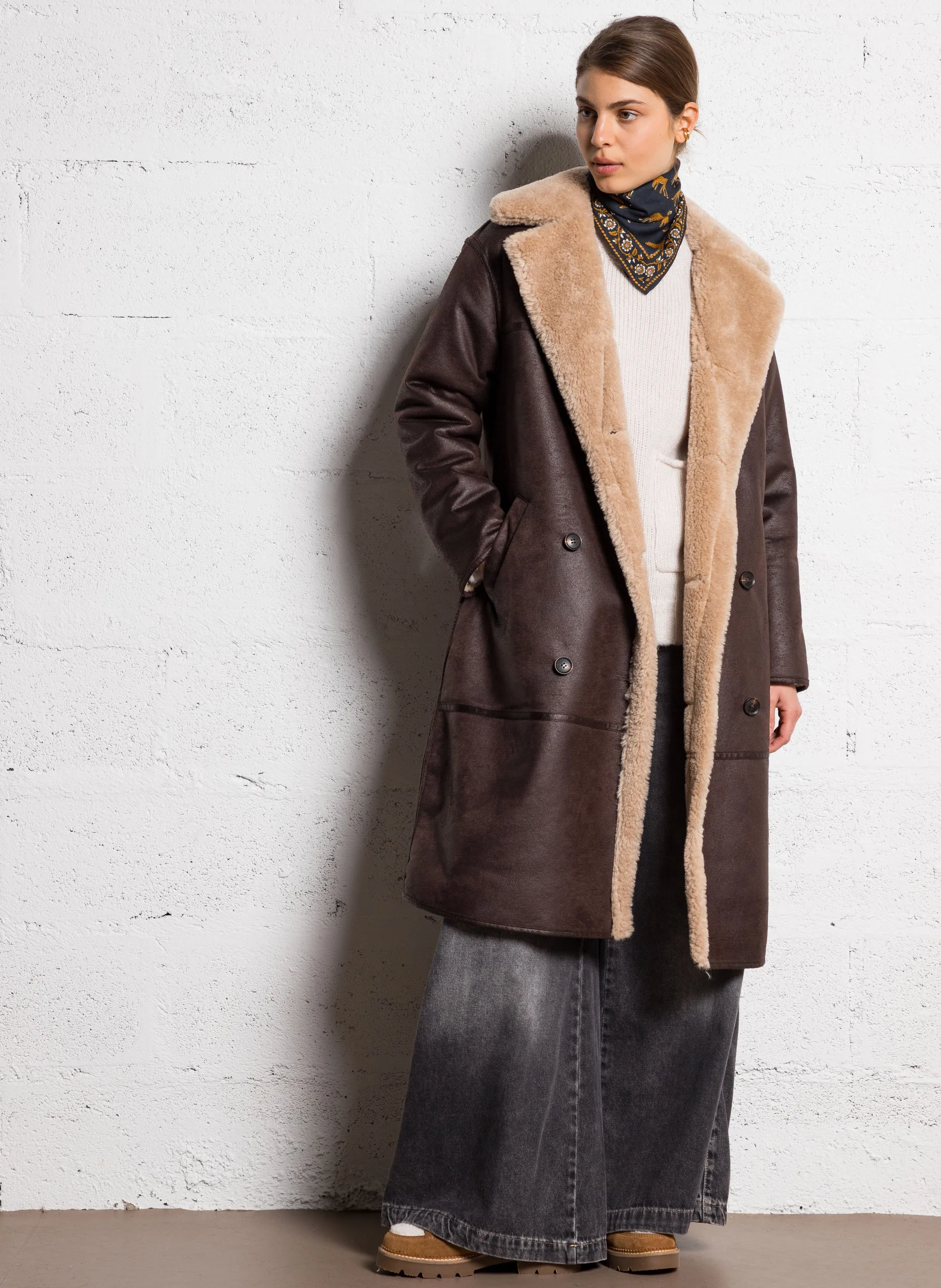  SUD EXPRESS   MANATHAN - Cappotto in due materiali | Marrone