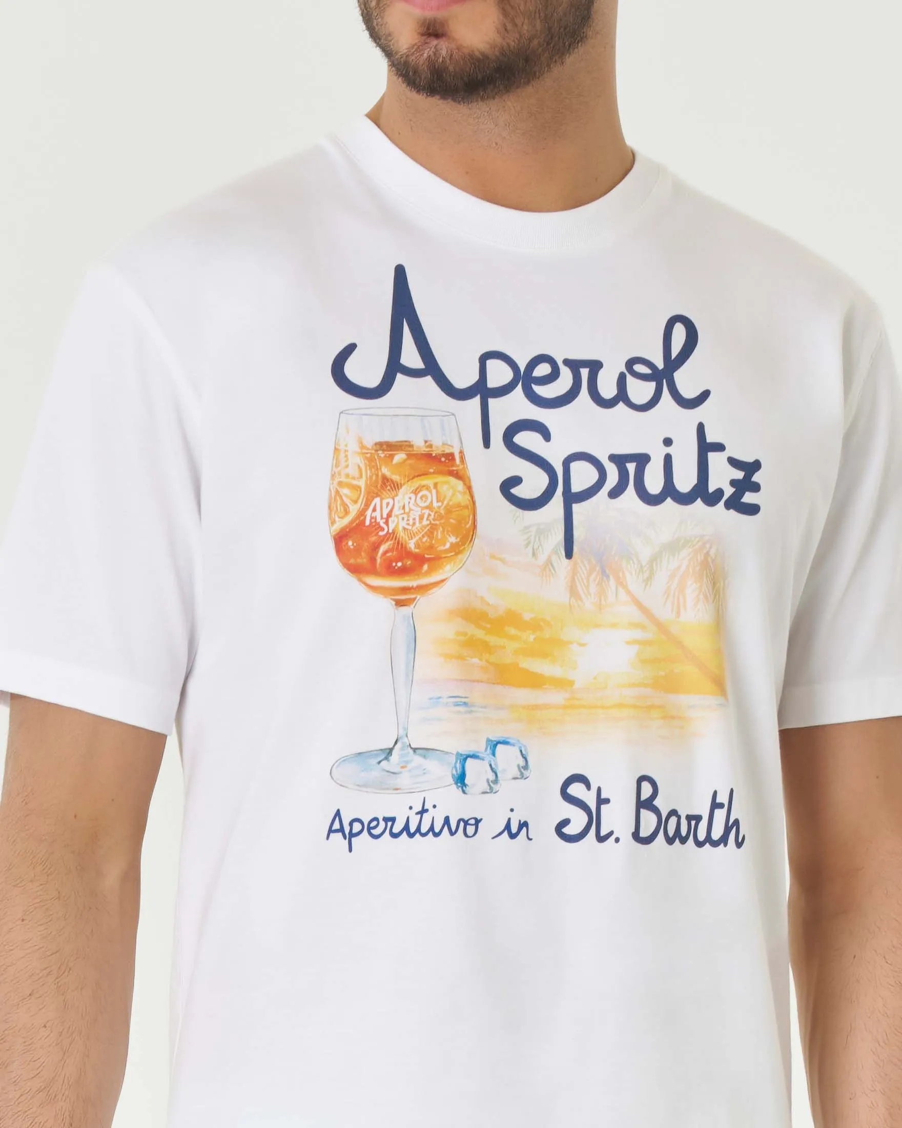 T-shirt bianca mezza manica in cotone con stampa grafica Aperol spritz