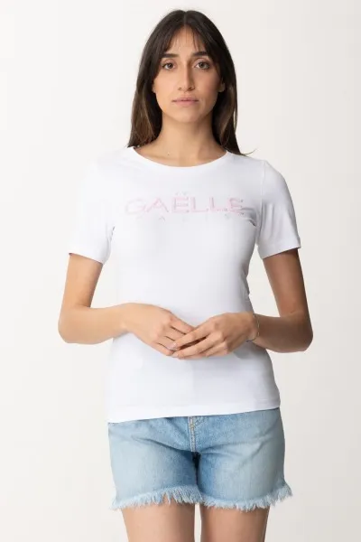 T-shirt con logo di perline Bianco