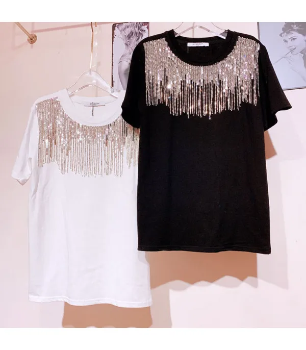 T-shirt sequin fringe