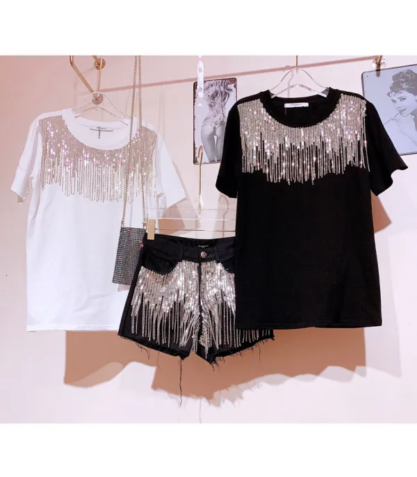 T-shirt sequin fringe
