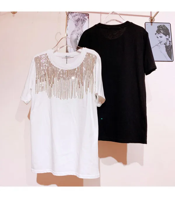T-shirt sequin fringe