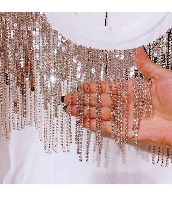 T-shirt sequin fringe
