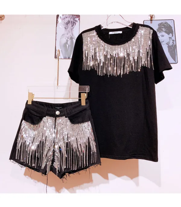 T-shirt sequin fringe