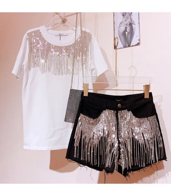 T-shirt sequin fringe