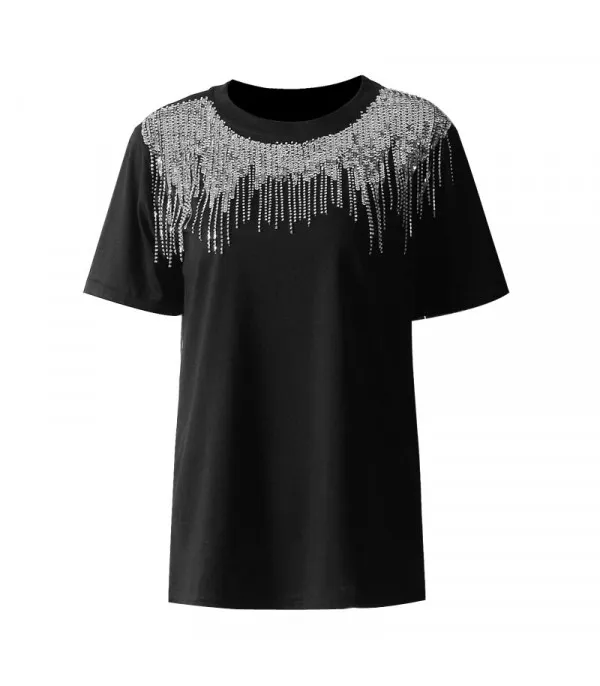 T-shirt sequin fringe