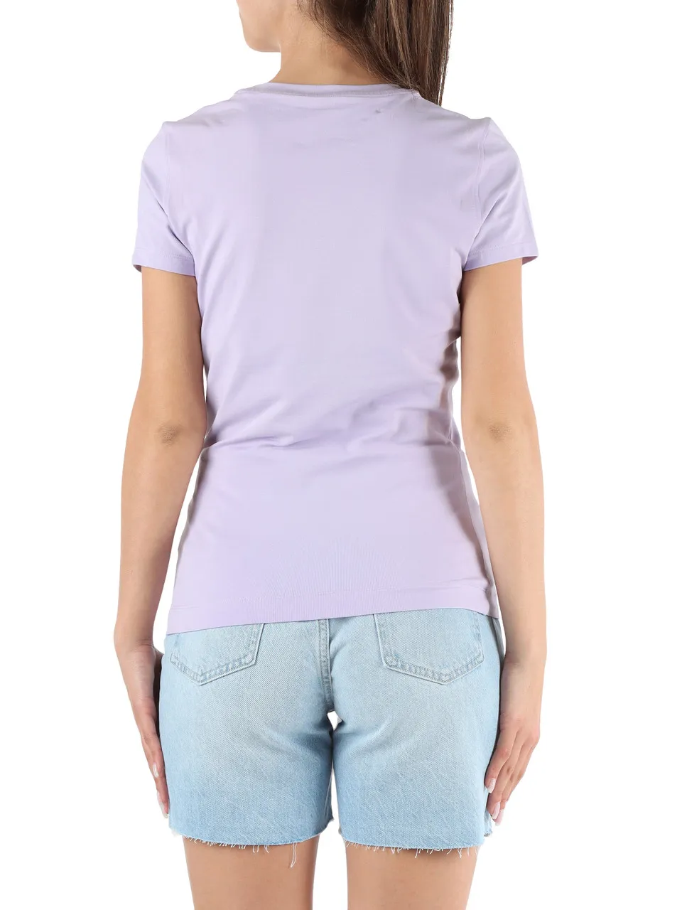 T-shirt slim fit in cotone stretch con logo in strass e perline