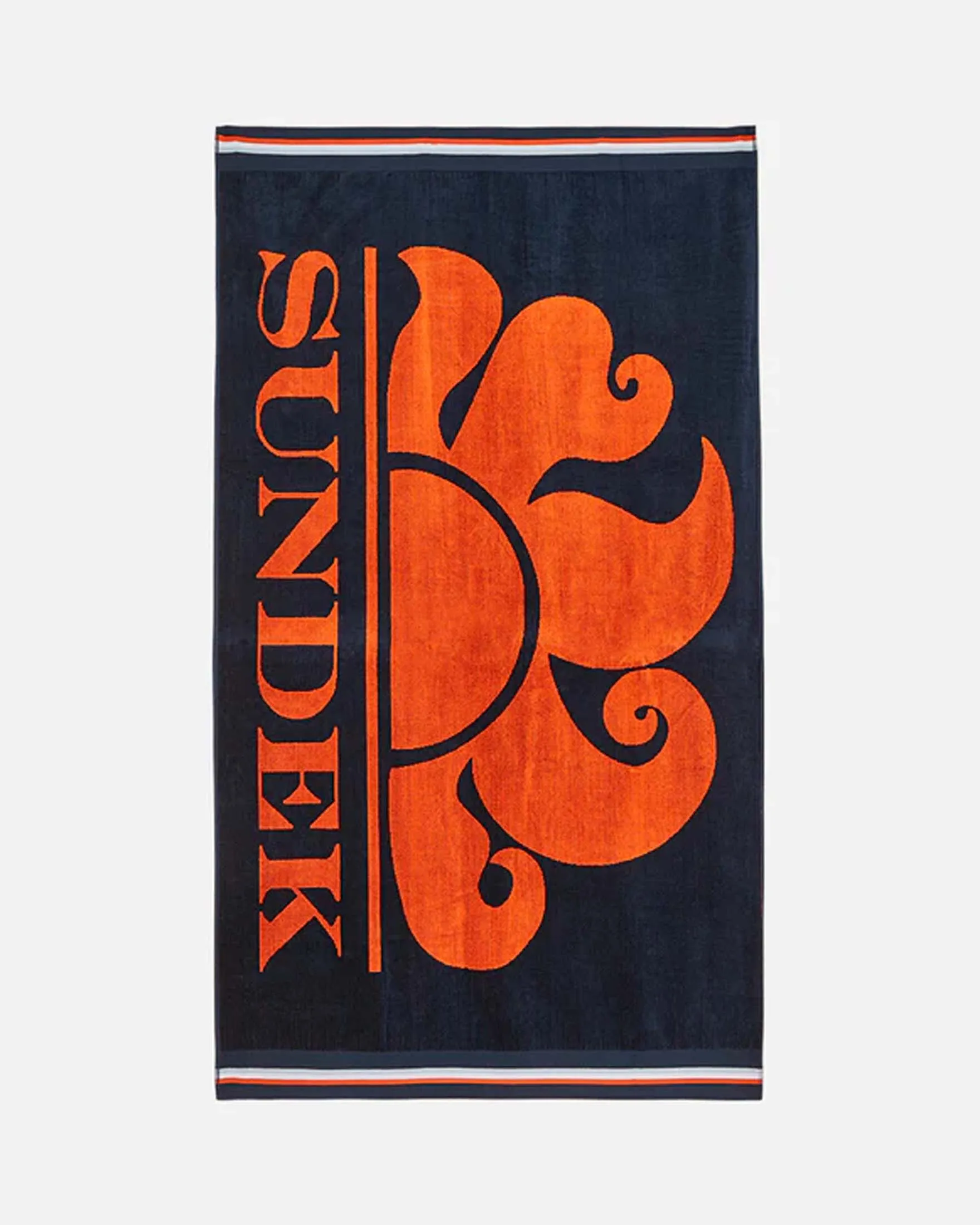 Telo mare blu notte in spugna con logo sole arancione jacquard