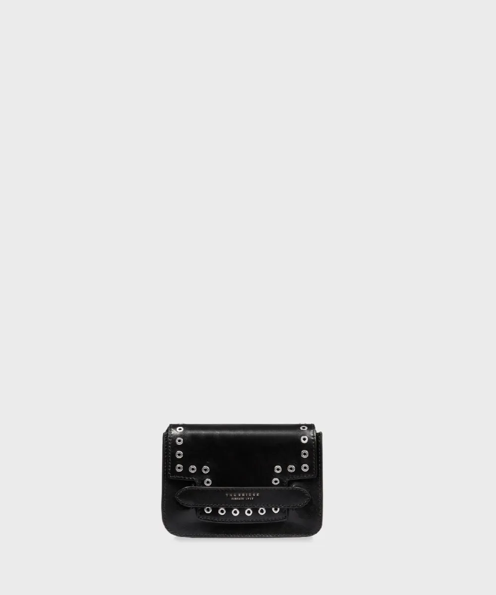 The Bridge Lucrezia Wow borsa a tracolla con patta e borchie, pelle cuoio nero
