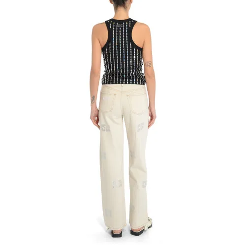 Top Ganni nero con perline