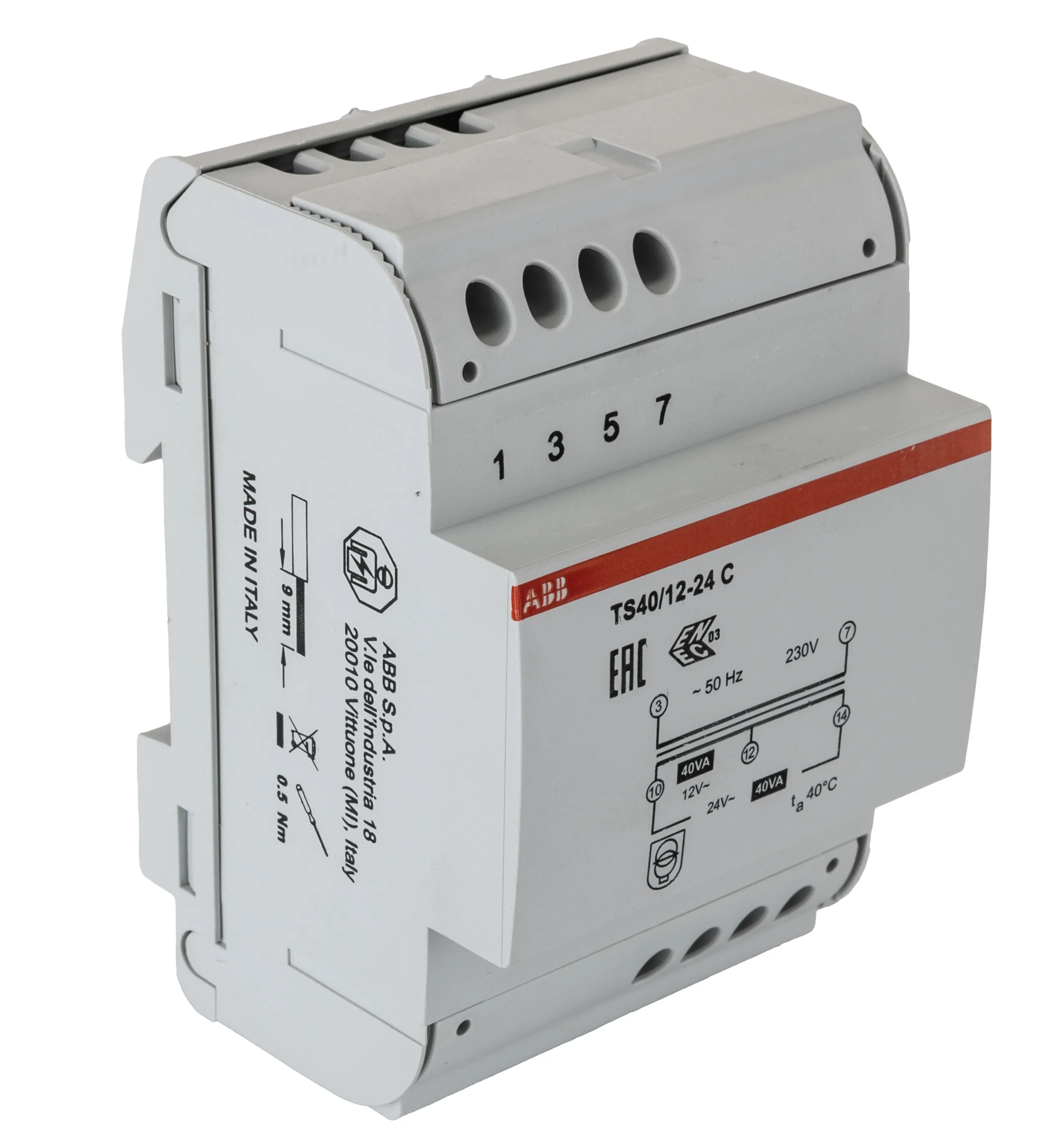 Trasformatore guida DIN ABB, secondario 24V, 40W