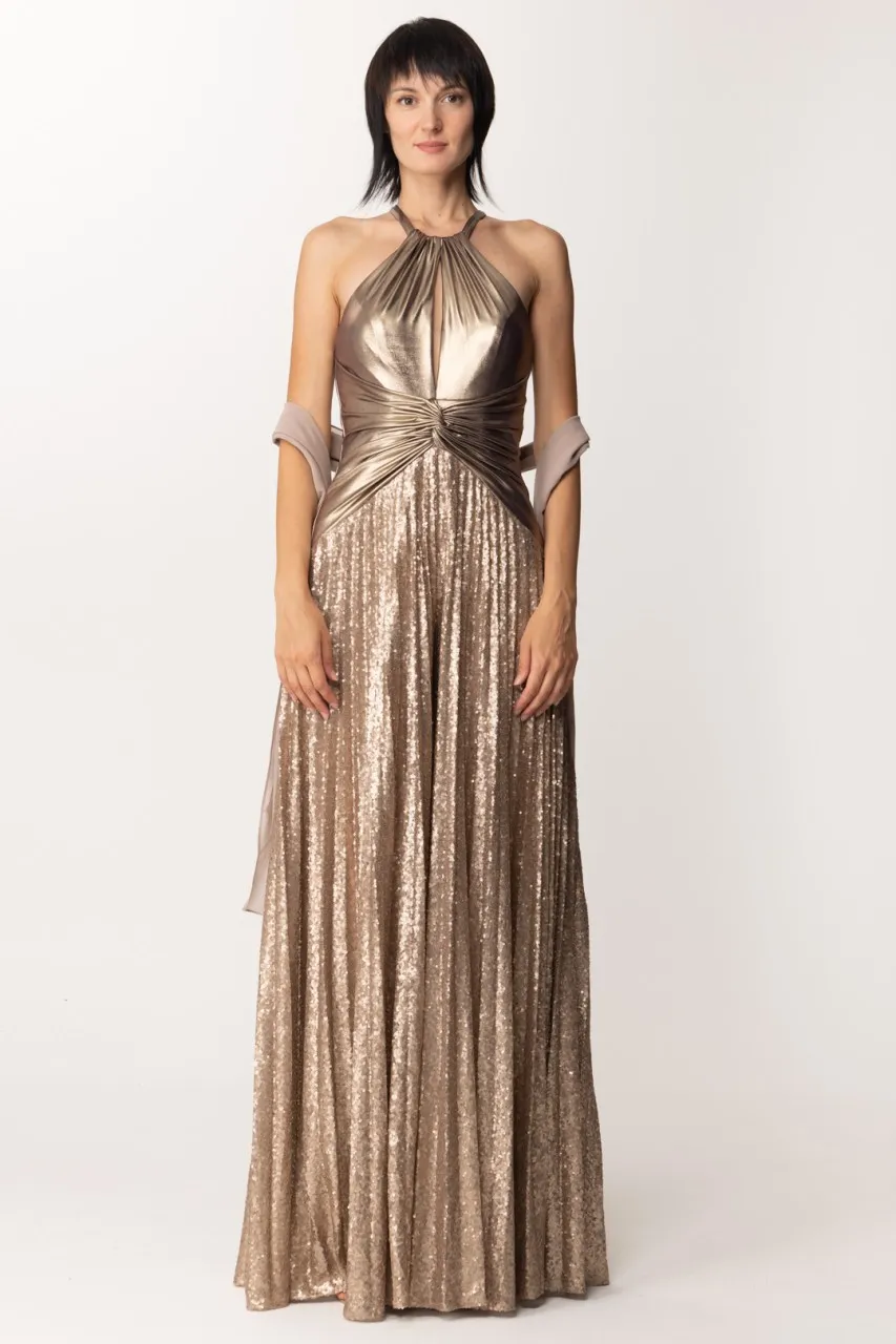 Tuta con top spalmato e pantaloni ricamati Bronzo