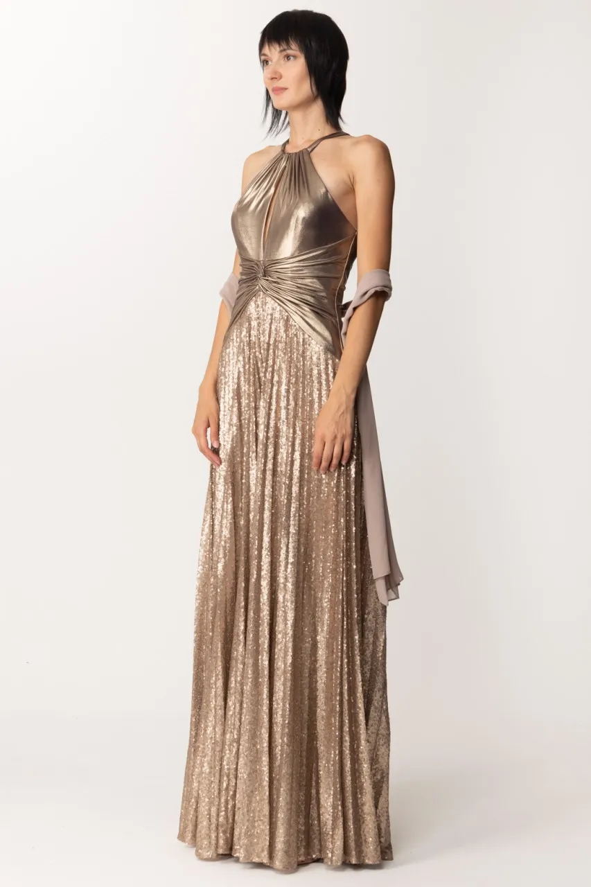 Tuta con top spalmato e pantaloni ricamati Bronzo
