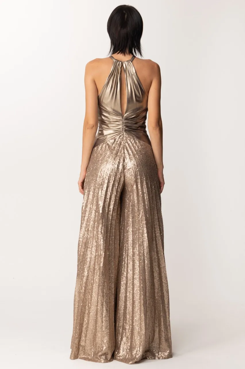 Tuta con top spalmato e pantaloni ricamati Bronzo