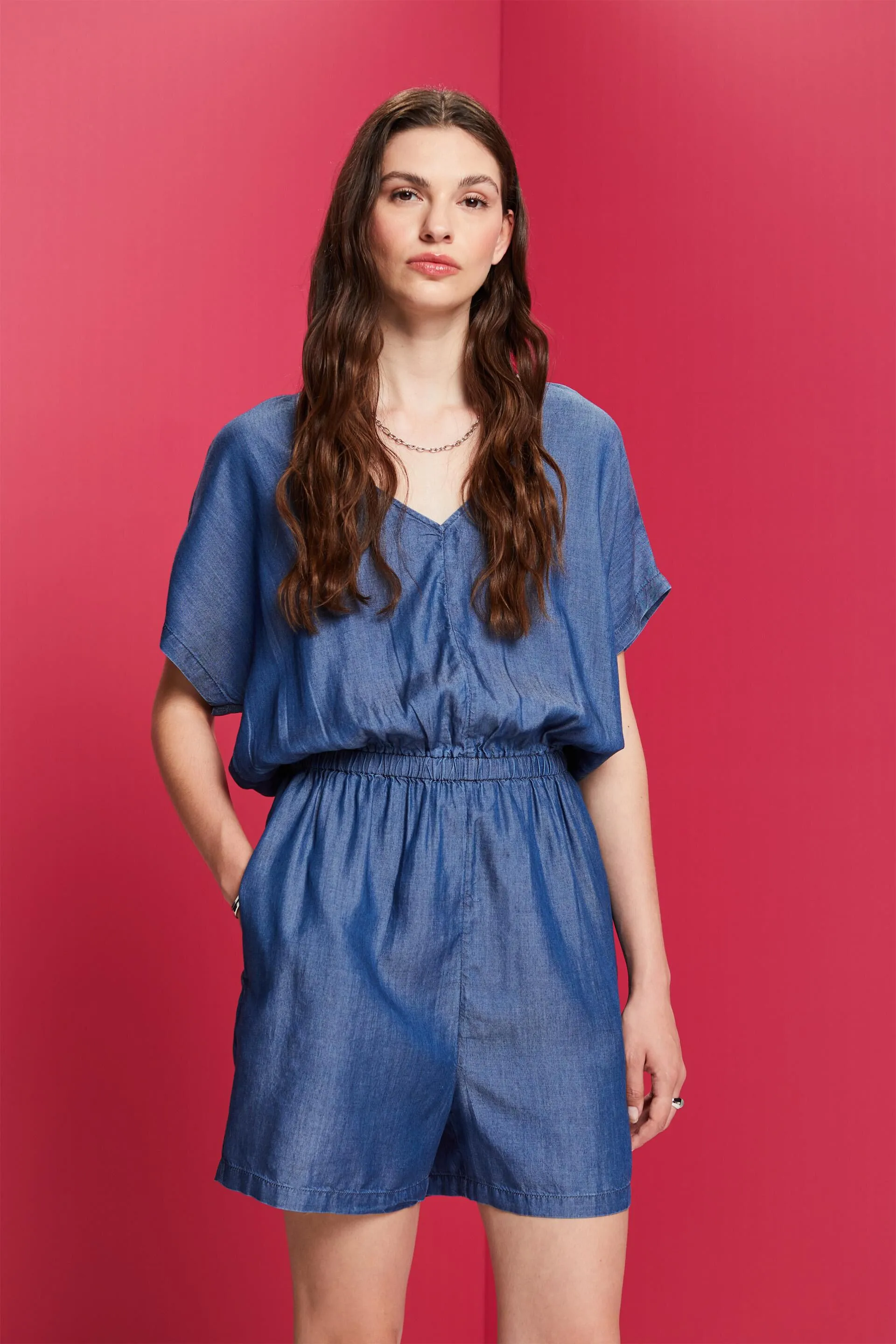 Tuta corta in look jeans, TENCEL™