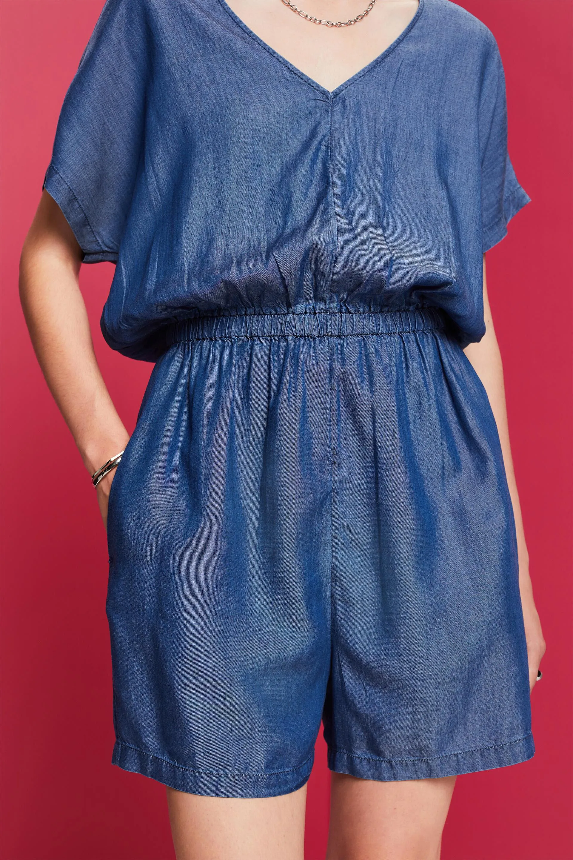 Tuta corta in look jeans, TENCEL™