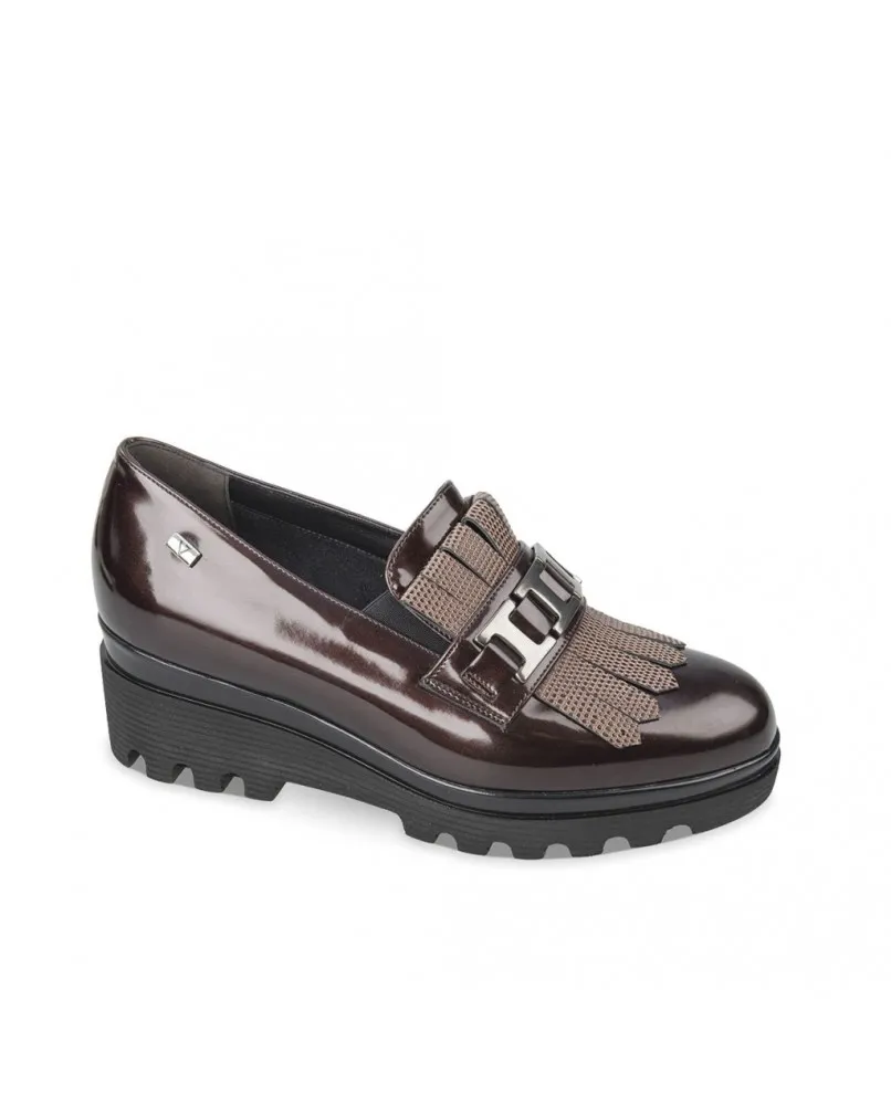 VALLEVERDE 45105 mocassino zeppa slip-on frangia donna brown