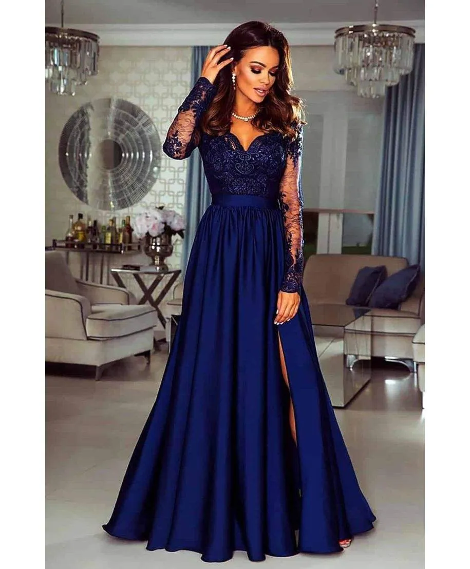 Vestito lungo elegante con manica lunga - Con spacco